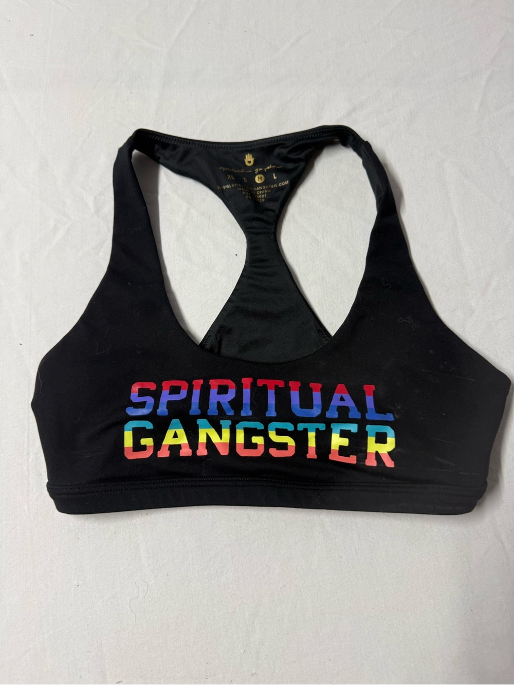 Spiritual Gangster Women's Black Rainbow Logo Sports Bra size medium